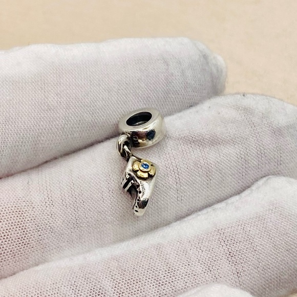 EUC Pandora 790403CZB Sterling Silver & 14k Gold Baby Boy Booty Dangle Charm - Picture 3 of 9